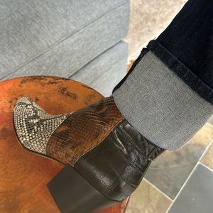 Dolce Vita snakeskin bootie, silver side zipper. Black, tan, brown.